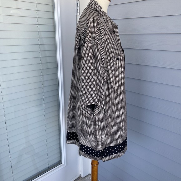 Visitor Men XL Silk Shirt Short Sleeve Button-Down Grey Black Collared Plaid - Picture 3 of 13